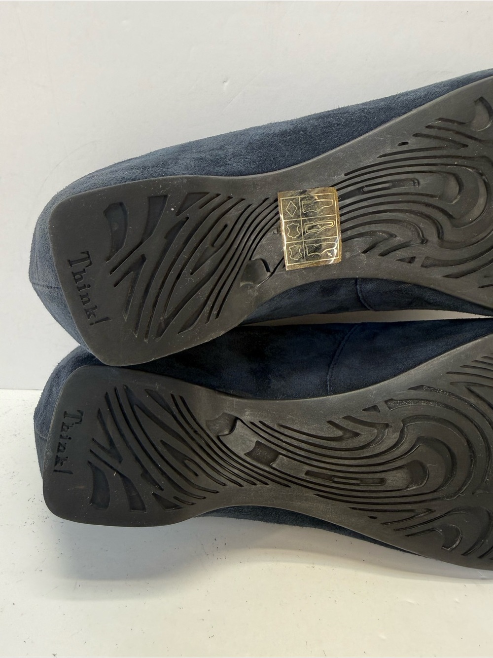 Think! Navy Blue Suede Low wedge Heel Flats with Blue jewel Accent size 10 - Picture 14 of 16